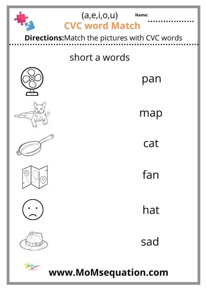 CVC Word Match Worksheets For Kindergarten - Mom'sEquation