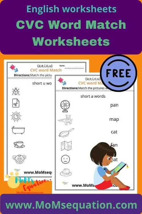 CVC word match worksheets|www.MoMsequation.com