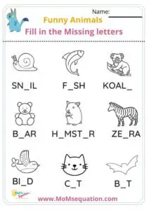 Animal words missing letters worksheets|www.MoMsequation.com