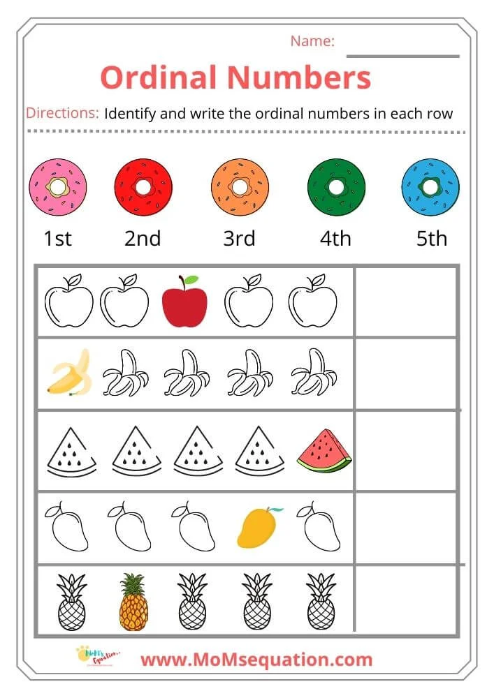 Ordinal Numbers 1st To 5th Worksheet