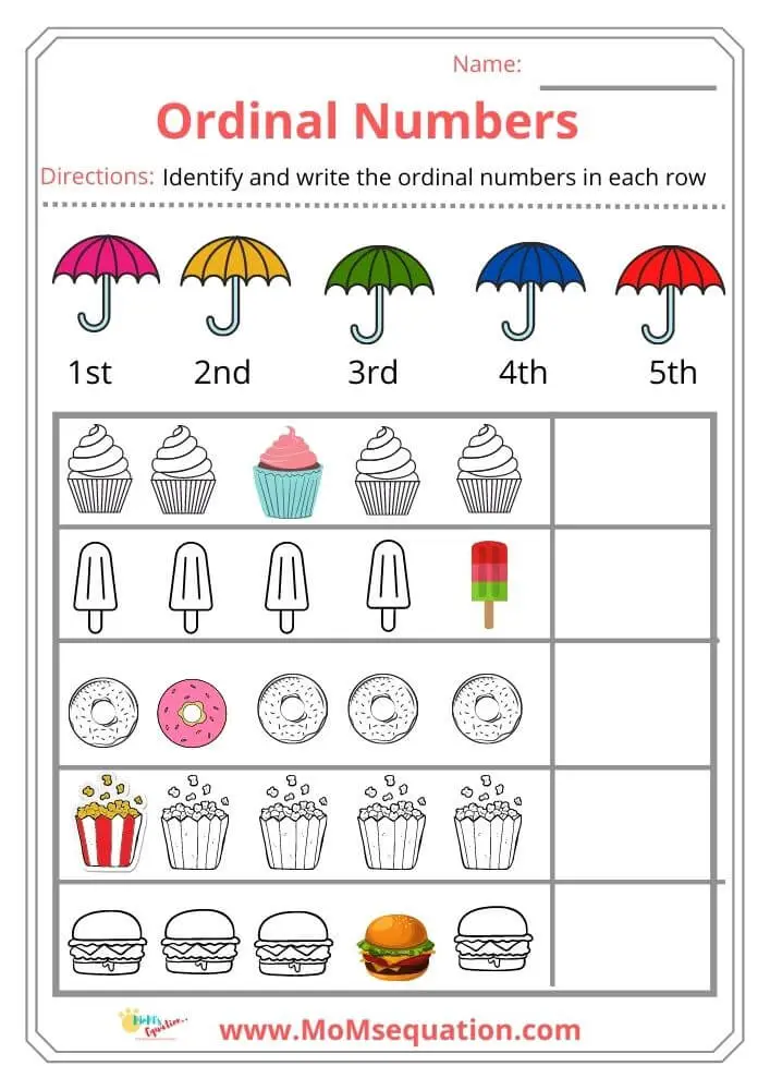 Ordinal Numbers Worksheets For Kindergarten Mom'sEquation