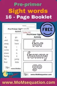 Pre-primer sight words activity sheets|www.MoMsequation.com
