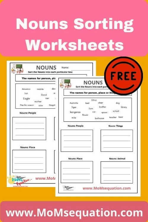 Nouns sorting worksheets|www.MoMsequation.com