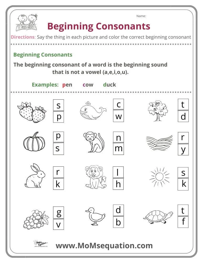 Beginning Consonants Worksheets -Free Printables - Mom'sEquation