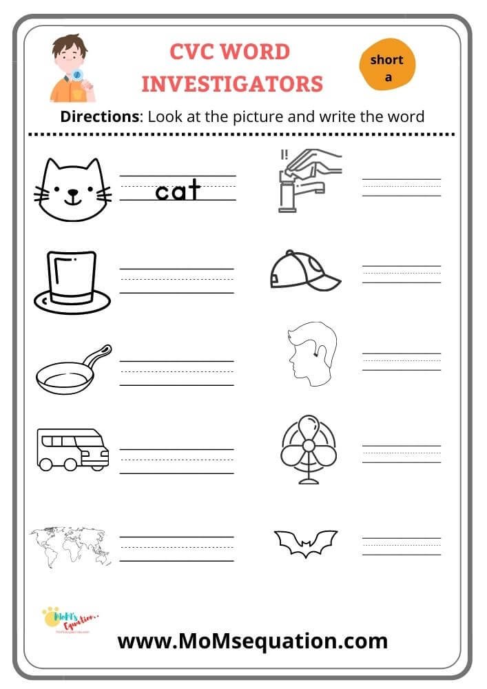 CVC words worksheets-CVC Word Investigators-Free PDF - Mom'sEquation