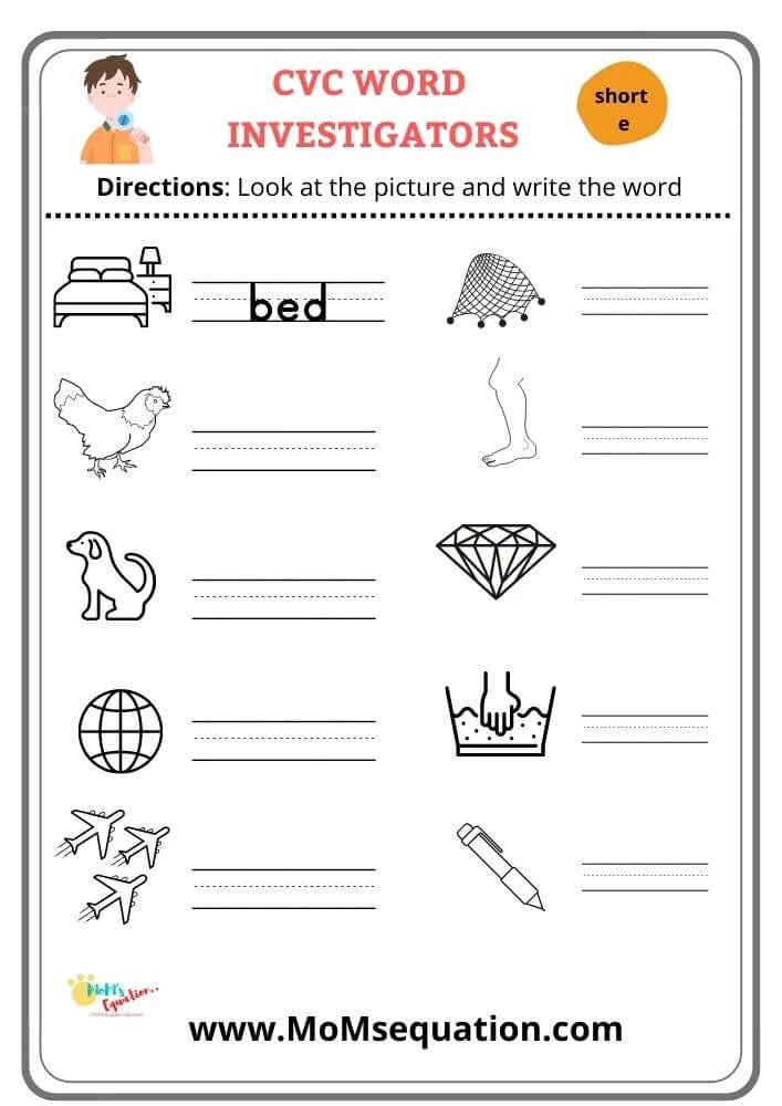 CVC words worksheets-CVC Word Investigators-Free PDF - Mom'sEquation