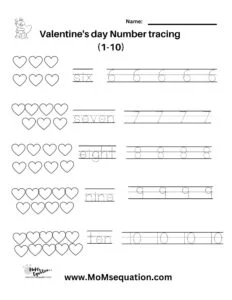 valentines day worksheets for number tracing