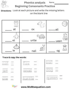 1st grade phonics worksheets-Beginning consoanants worksheets|www.MoMseaquation.com