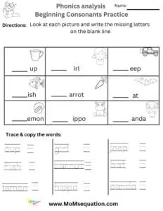 1st grade phonics worksheets-Beginning consoanants worksheets|www.MoMseaquation.com