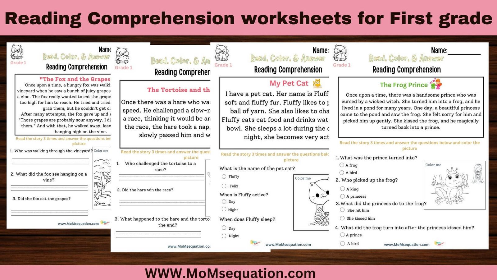 Reading Comprehension Worksheets For First Grade - Mom'sEquation