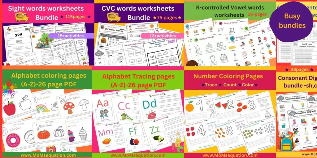 CVC words worksheets|sight words worksheets|www.MoMoMsequation.com