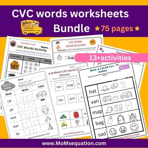 CVC words worksheets bundle