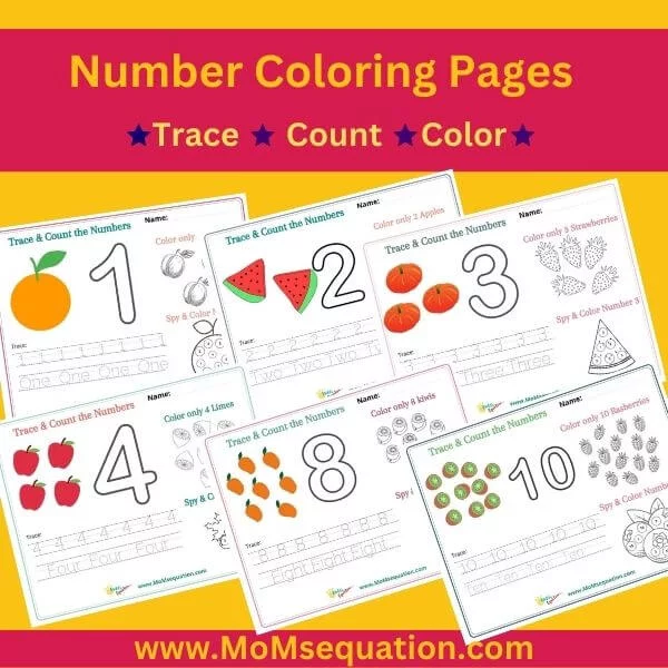 Number tracing and coloring pages