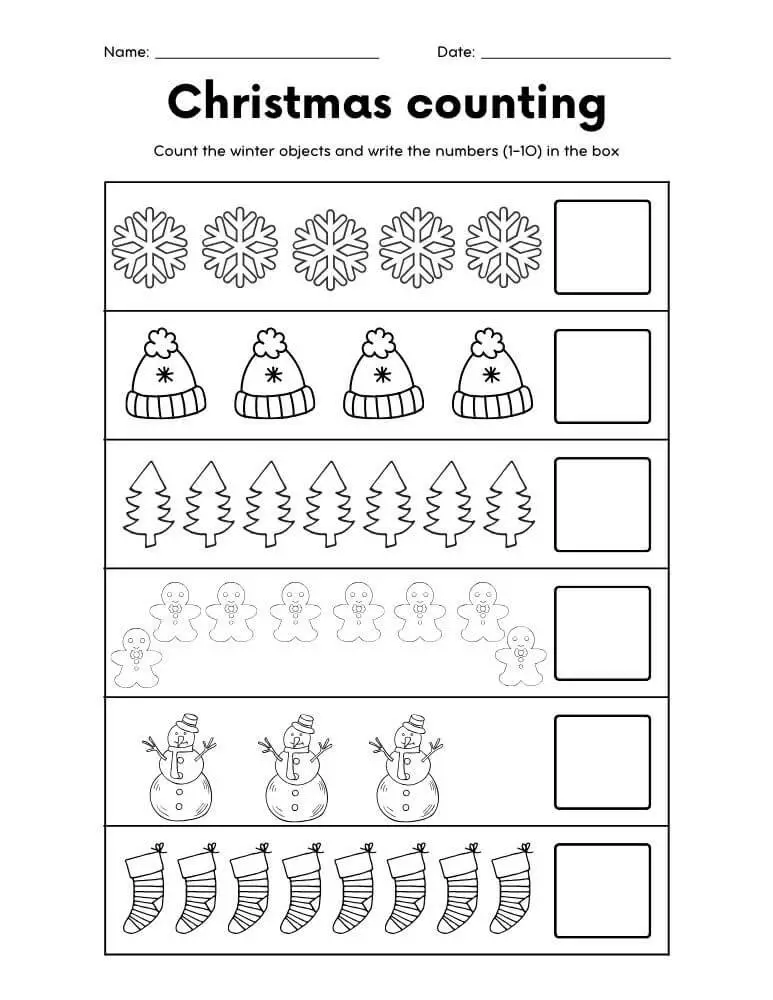 Christmas Counting Worksheets For Preschool - Mom'sEquation