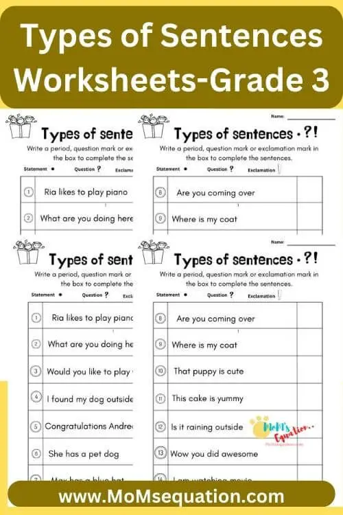 Types of sentences worksheets |www.MoMsequation.com