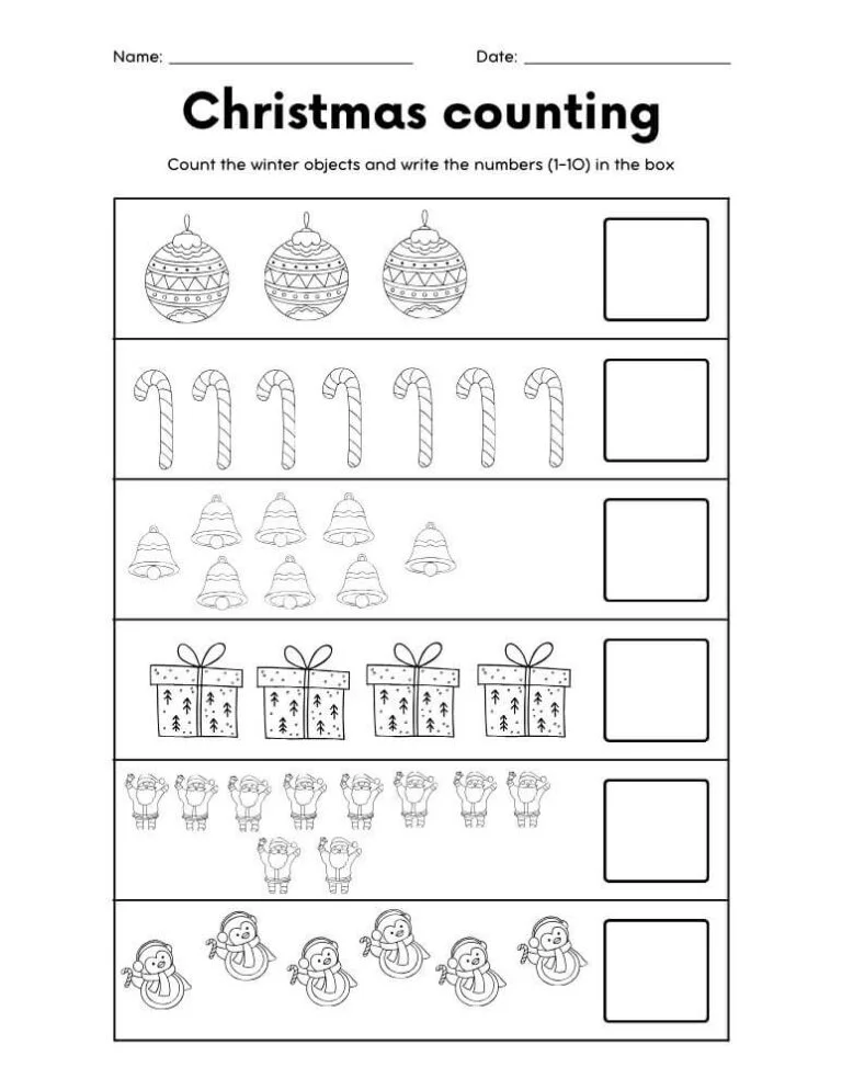 Christmas Counting Worksheets For Preschool - Mom'sEquation