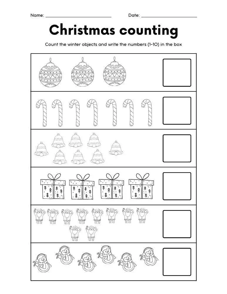Christmas Counting Worksheets For Preschool - Mom'sEquation