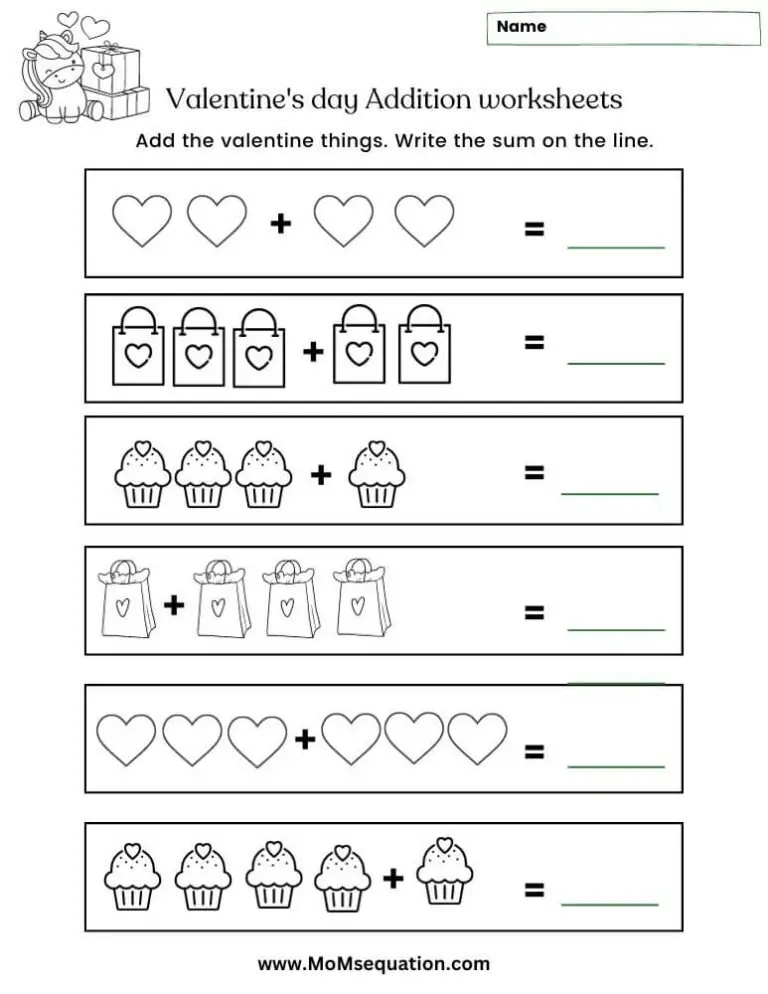 Valentine additions worksheets|www.MoMsequation.com