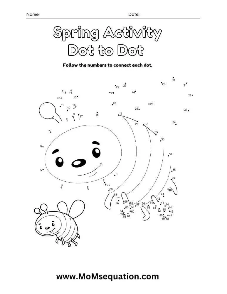 Spring Activity Sheets -Dot To Dot Activity - Mom'sEquation