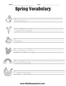 Spring vocabulary worksheets PDF|www.MoMsequation.com