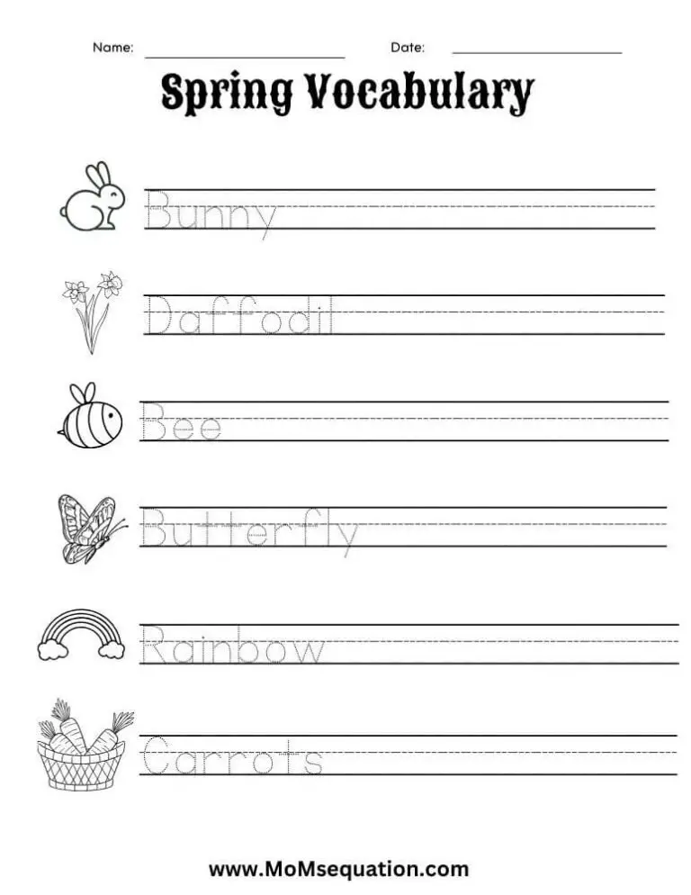 Spring Vocabulary Worksheets PDF - Mom'sEquation