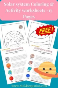 Solar system Coloring and activity pages and worksheets|www.MoMsequation.com