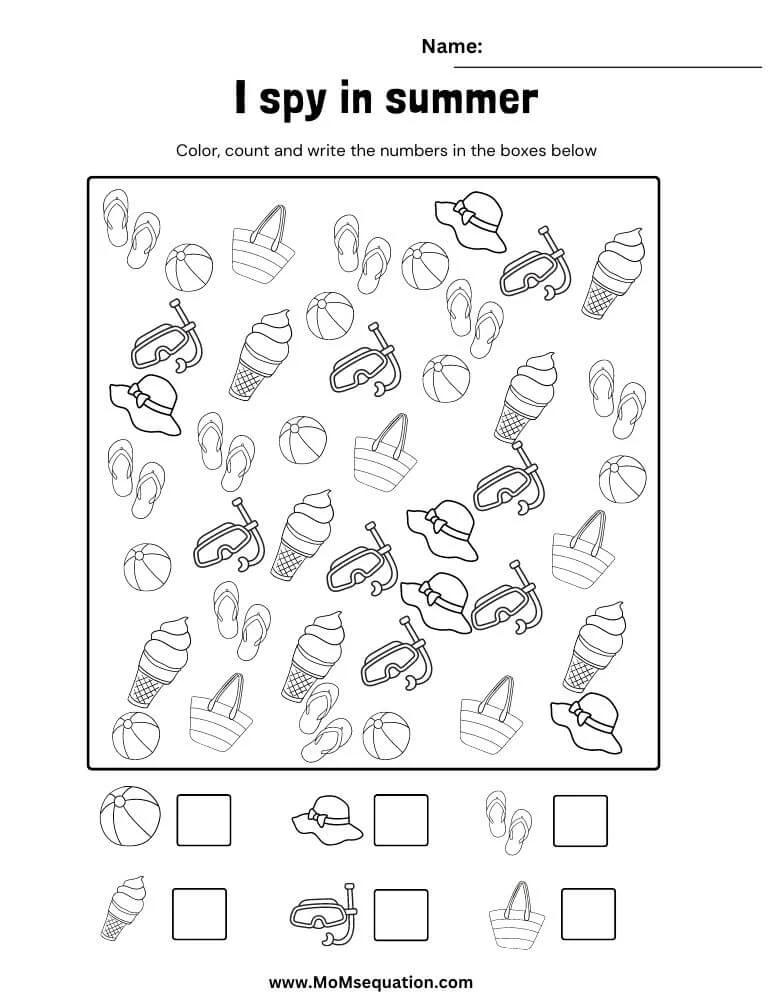 Summer Vocabulary And Coloring Worksheets PDF - Mom'sEquation